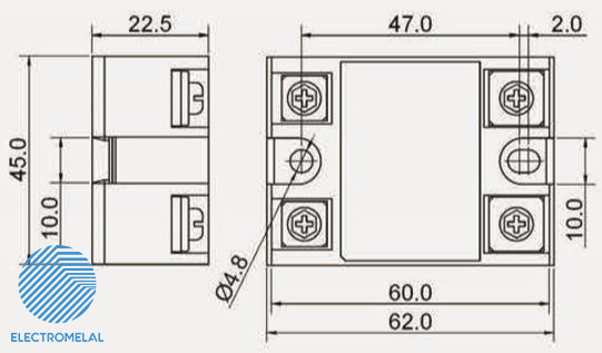 اندازه اس اس آر 40 آمپر تک فاز SSR-40DA
